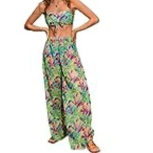 SweatyRocks Women's 2 Piece Beach Tropical Top and Pants